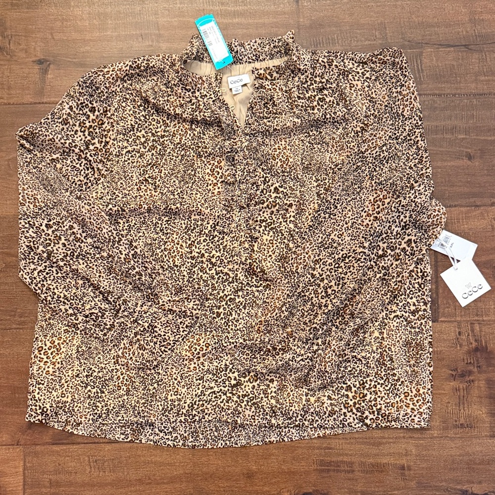 NWT CeCe Animal Print Blouse - Brown and Black